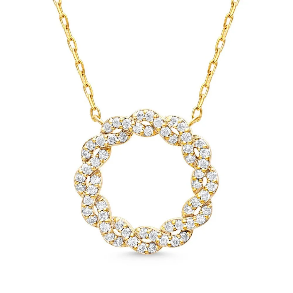 14k Gold Diamond Braided Circle Pendant