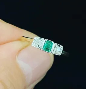 1920s Emerald and Diamond Three Stone Ring