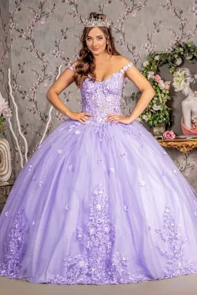 3D Floral Off Shoulder Corset Ball Gown by Elizabeth K GL3302