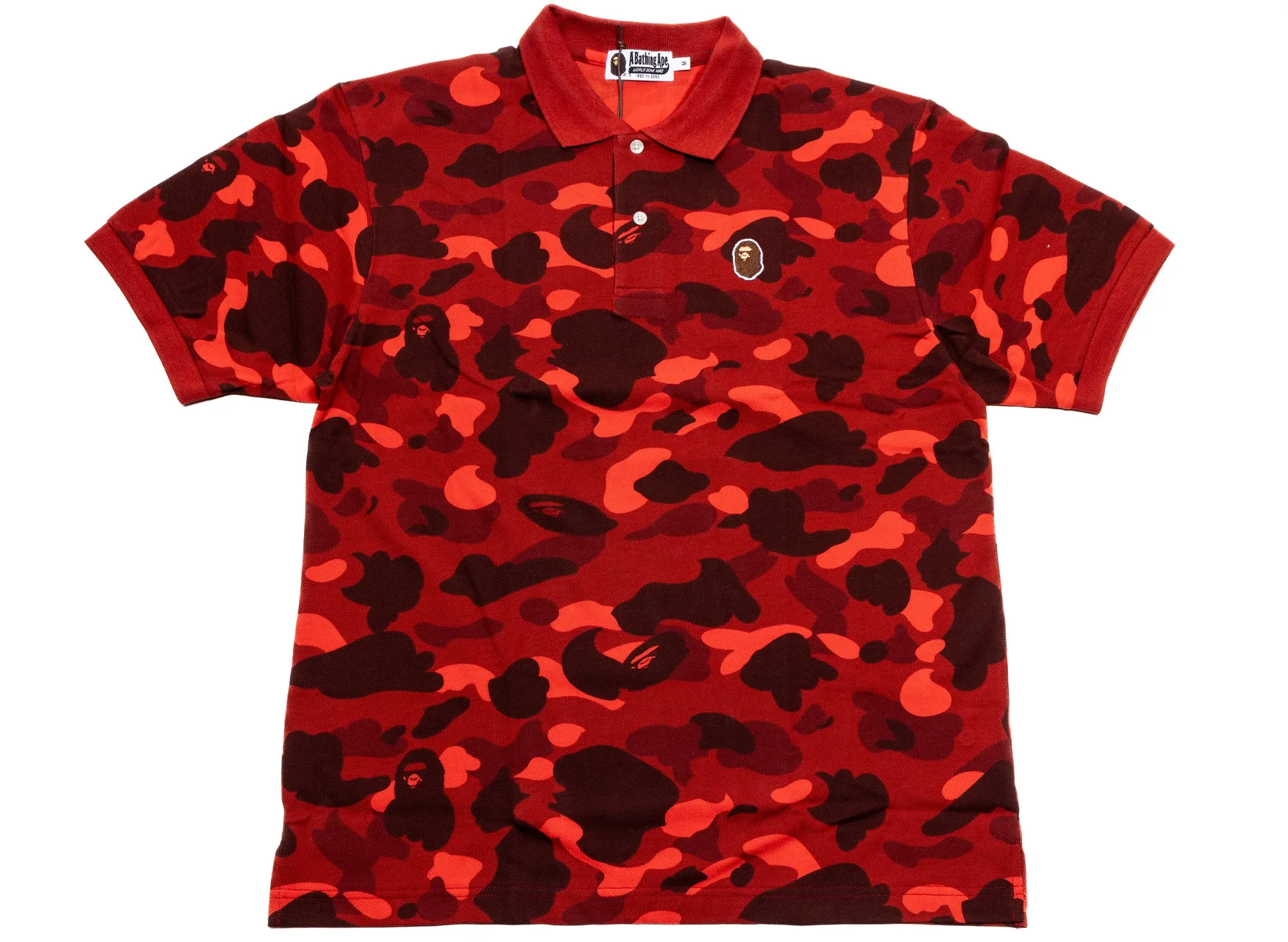 A Bathing Ape Color Camo Large Ape Head Relaxed Fit Polo Shirt in Red