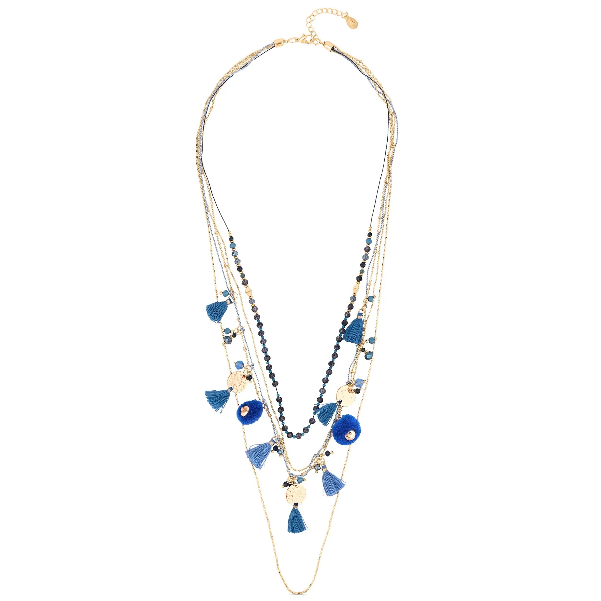 Accessorize London Women's Blue Layered Coin Tassel Necklace