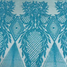 Aqua Blue Alpica Sequins Lace Fabric