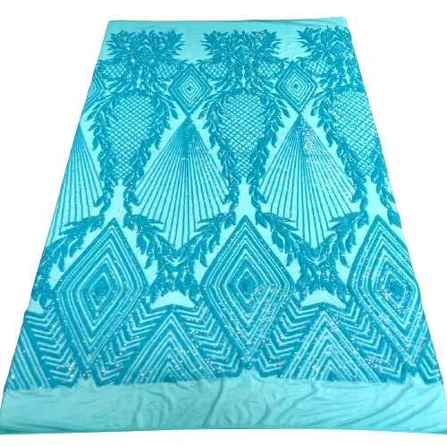 Aqua Blue Alpica Sequins Lace Fabric