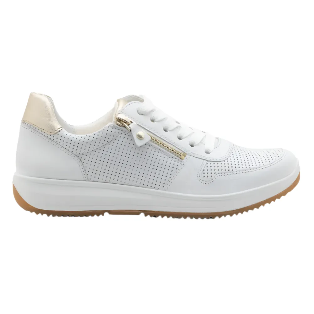 Ara Women's Opal Zip & Lace Sneaker White / Platinum Calf / Metallic