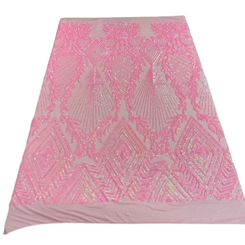 Baby Pink Iridescent Alpica Sequins Lace Fabric