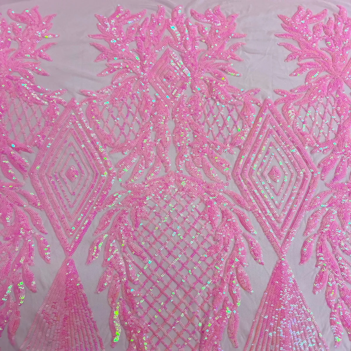 Baby Pink Iridescent Alpica Sequins Lace Fabric