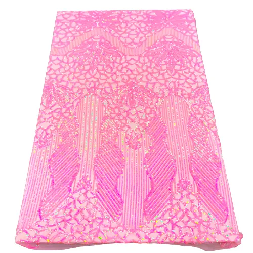 Baby Pink Iridescent Bella Bee Stretch Sequins Lace Fabric