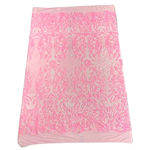 Baby Pink Iridescent Luna Stretch Sequins Lace Fabric