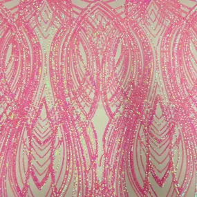 Baby Pink Iridescent Selena Wave Stretch Sequins Lace Fabric