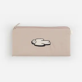 Beige Burnout Character Slim Pencil Cases Embroidery Lightweight Pouch Stationery School Office