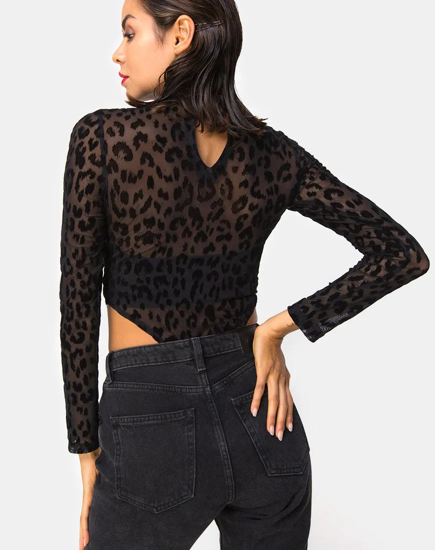 Berani Highneck Bodice in Animal Black Net