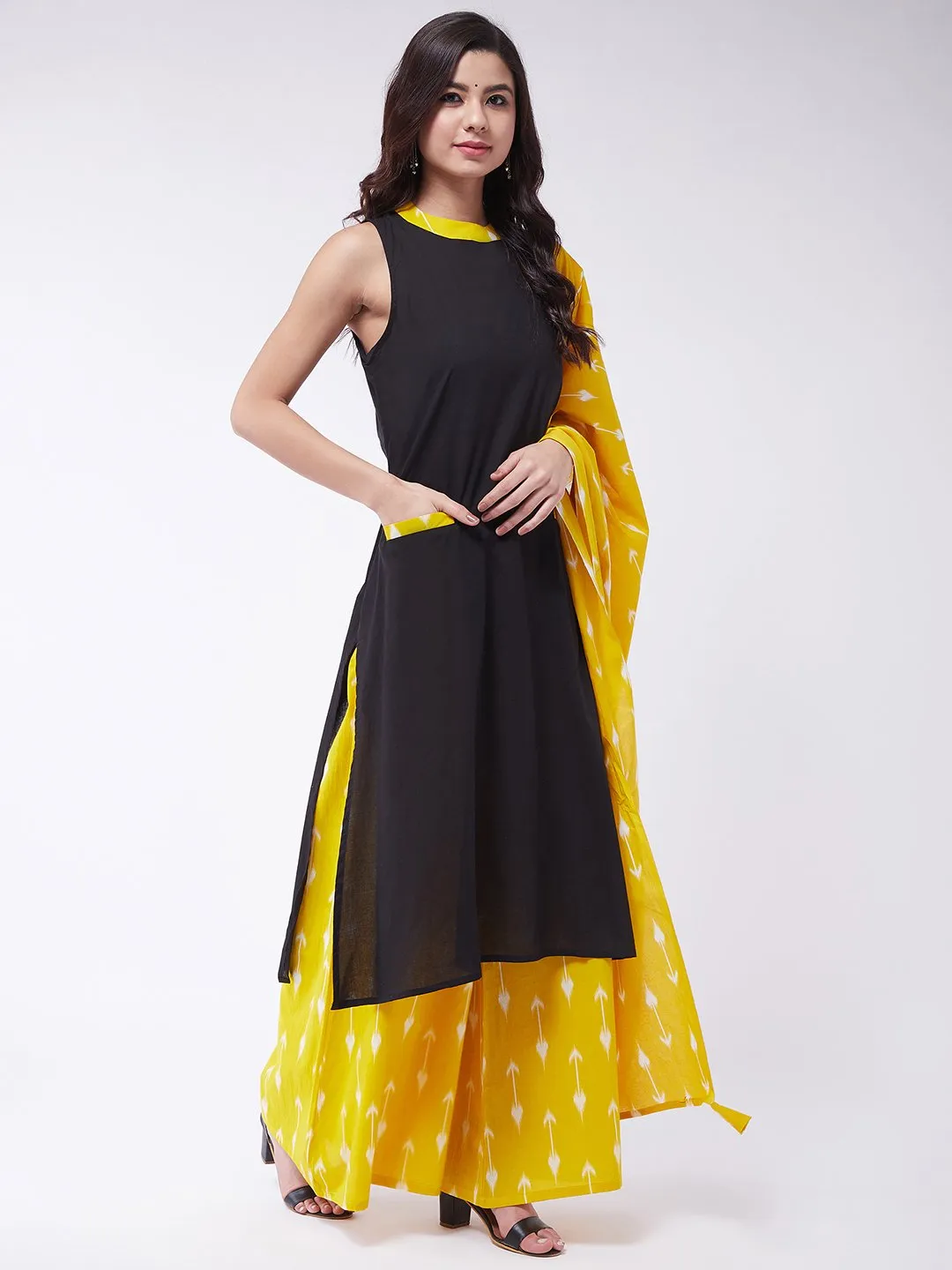 Black Halter Kurta Set With Palazzo