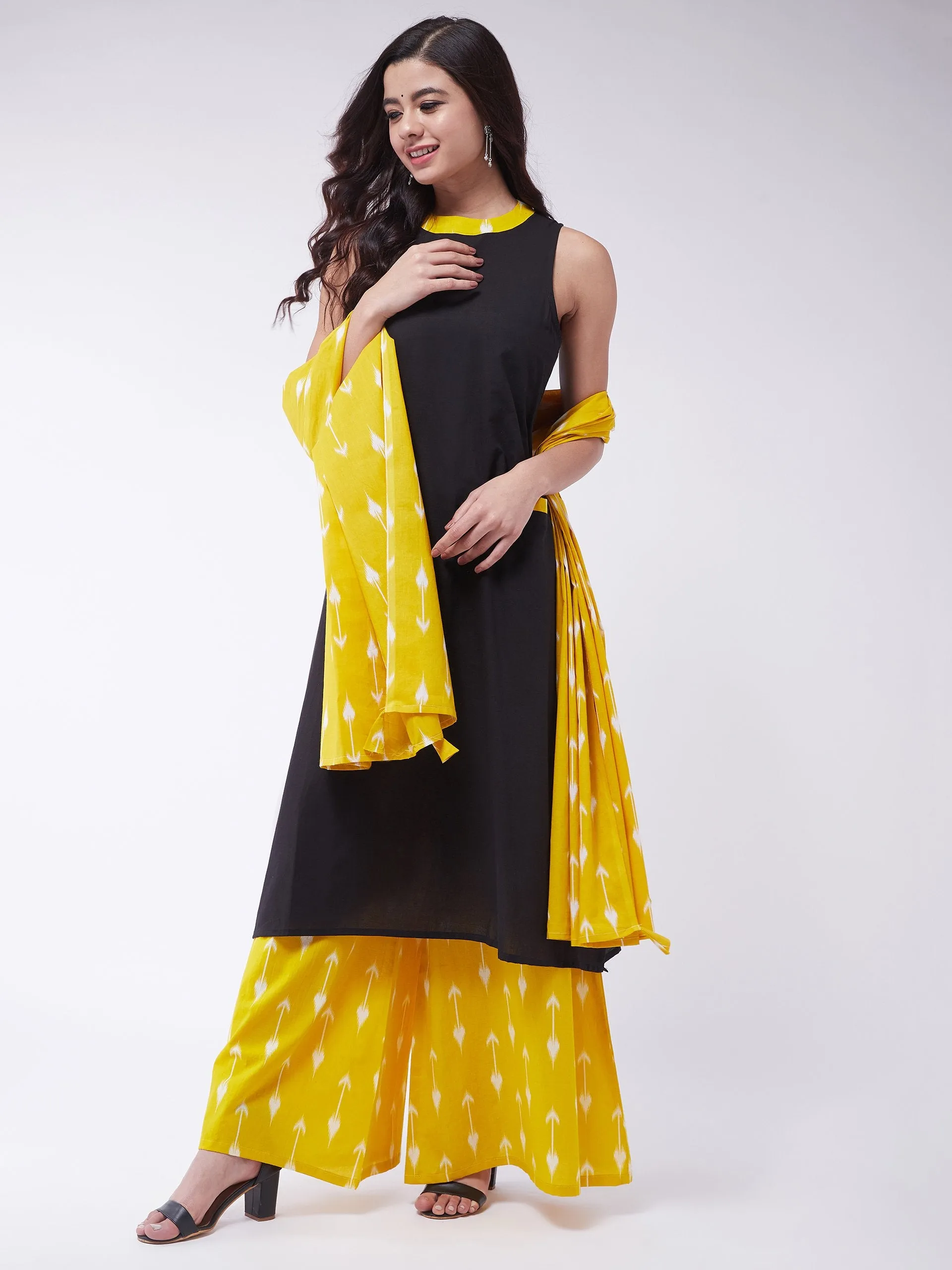 Black Halter Kurta Set With Palazzo