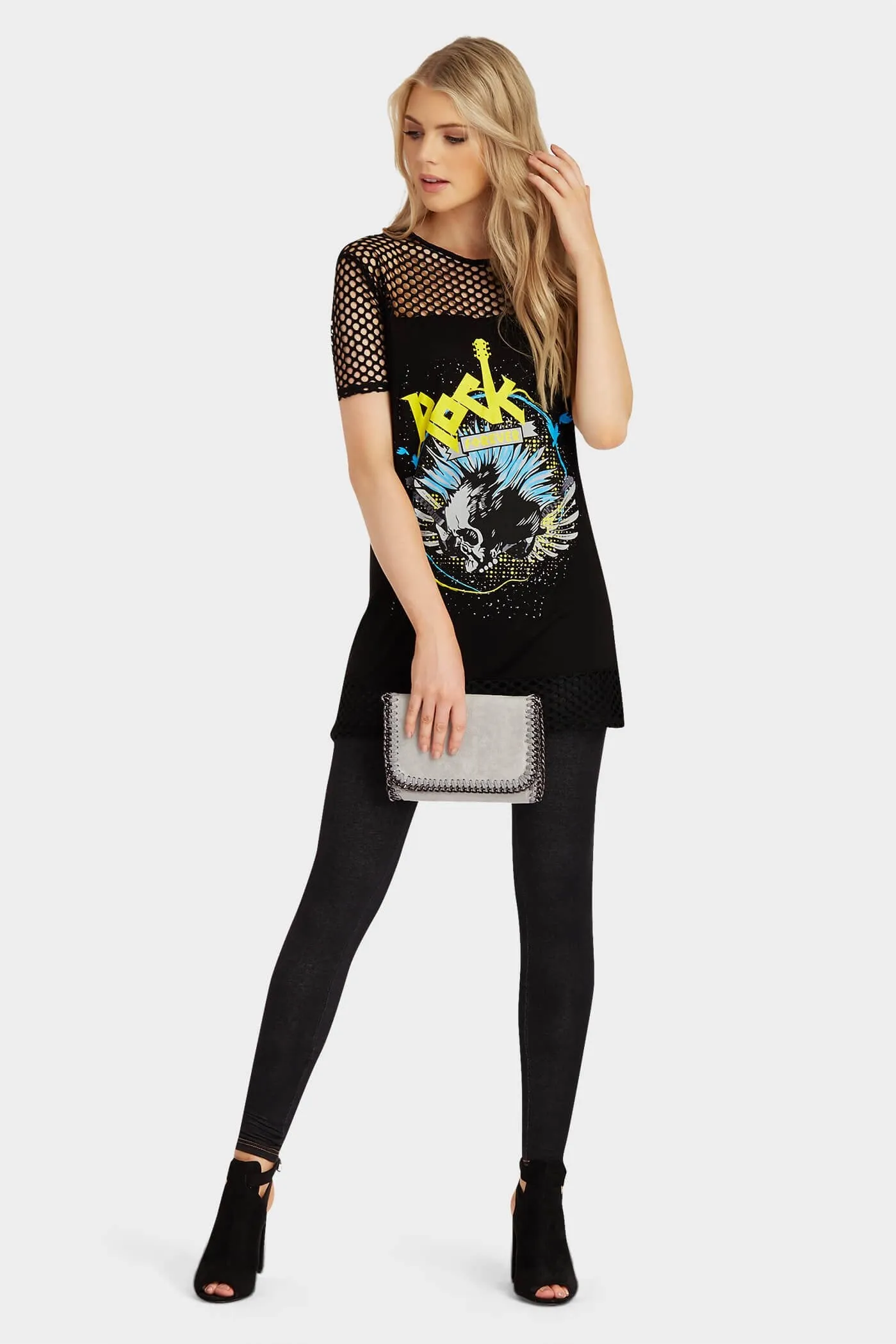 Black Rock Print Fishnet T-Shirt