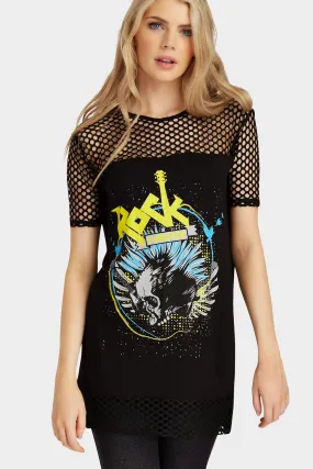 Black Rock Print Fishnet T-Shirt