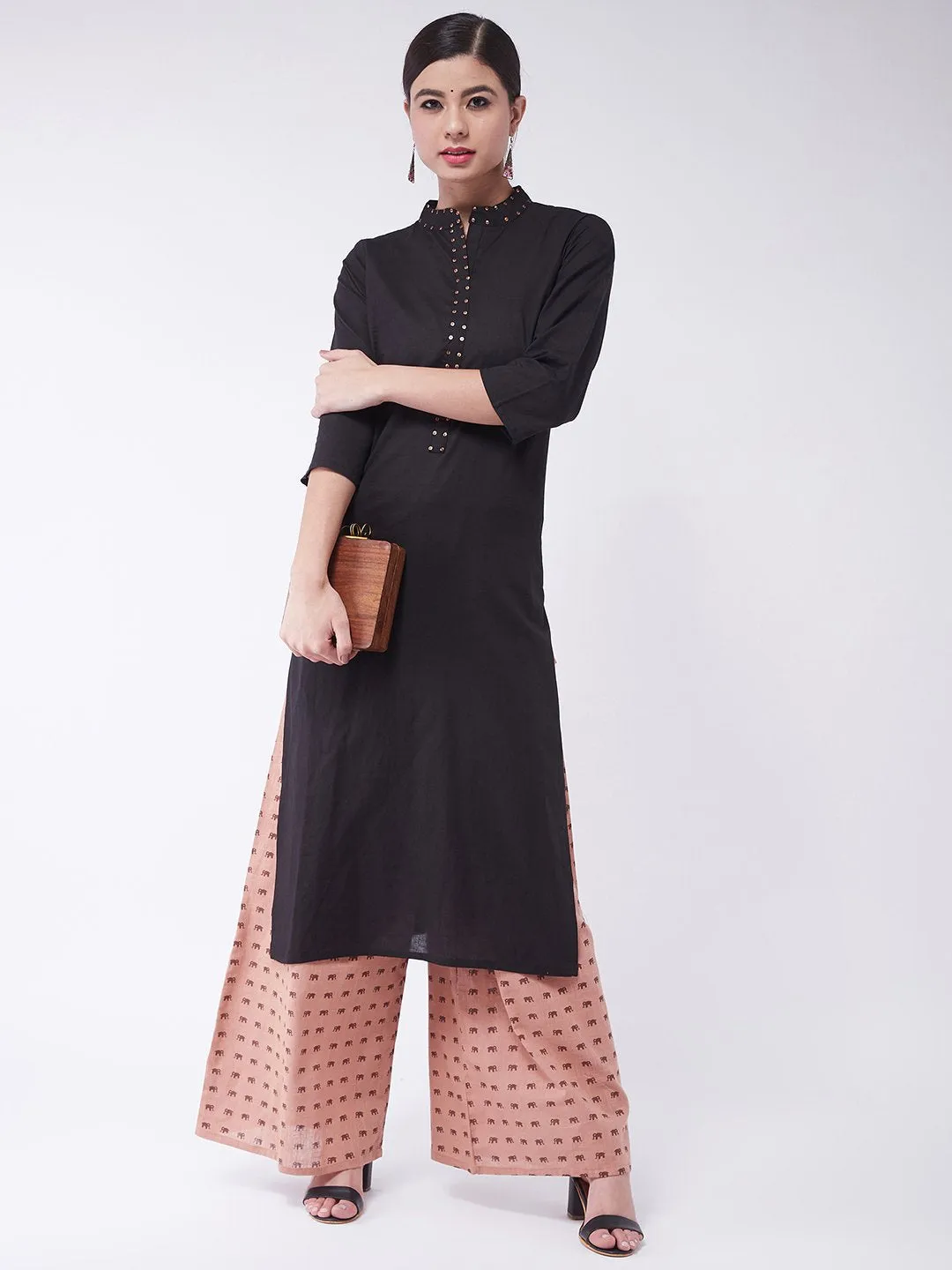 Black Sequins Work Kurta With Palazzo