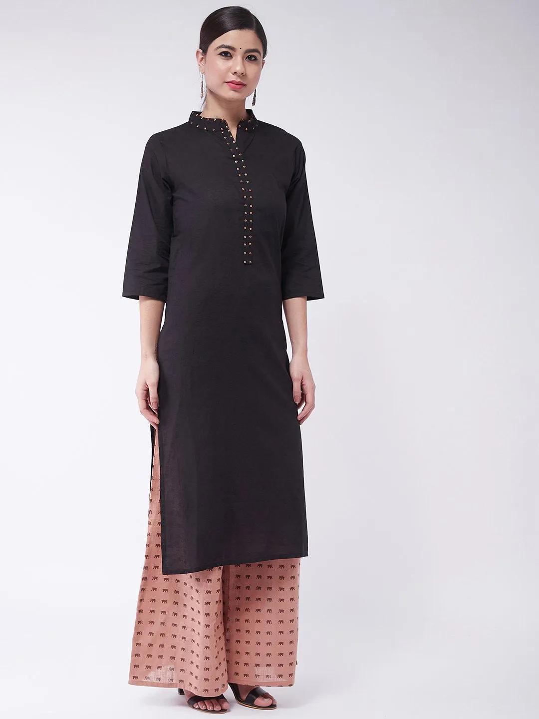 Black Sequins Work Kurta With Palazzo