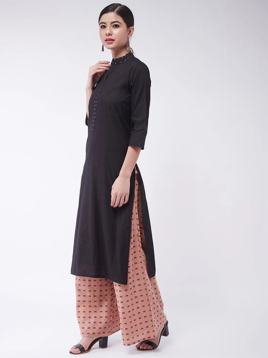 Black Sequins Work Kurta With Palazzo