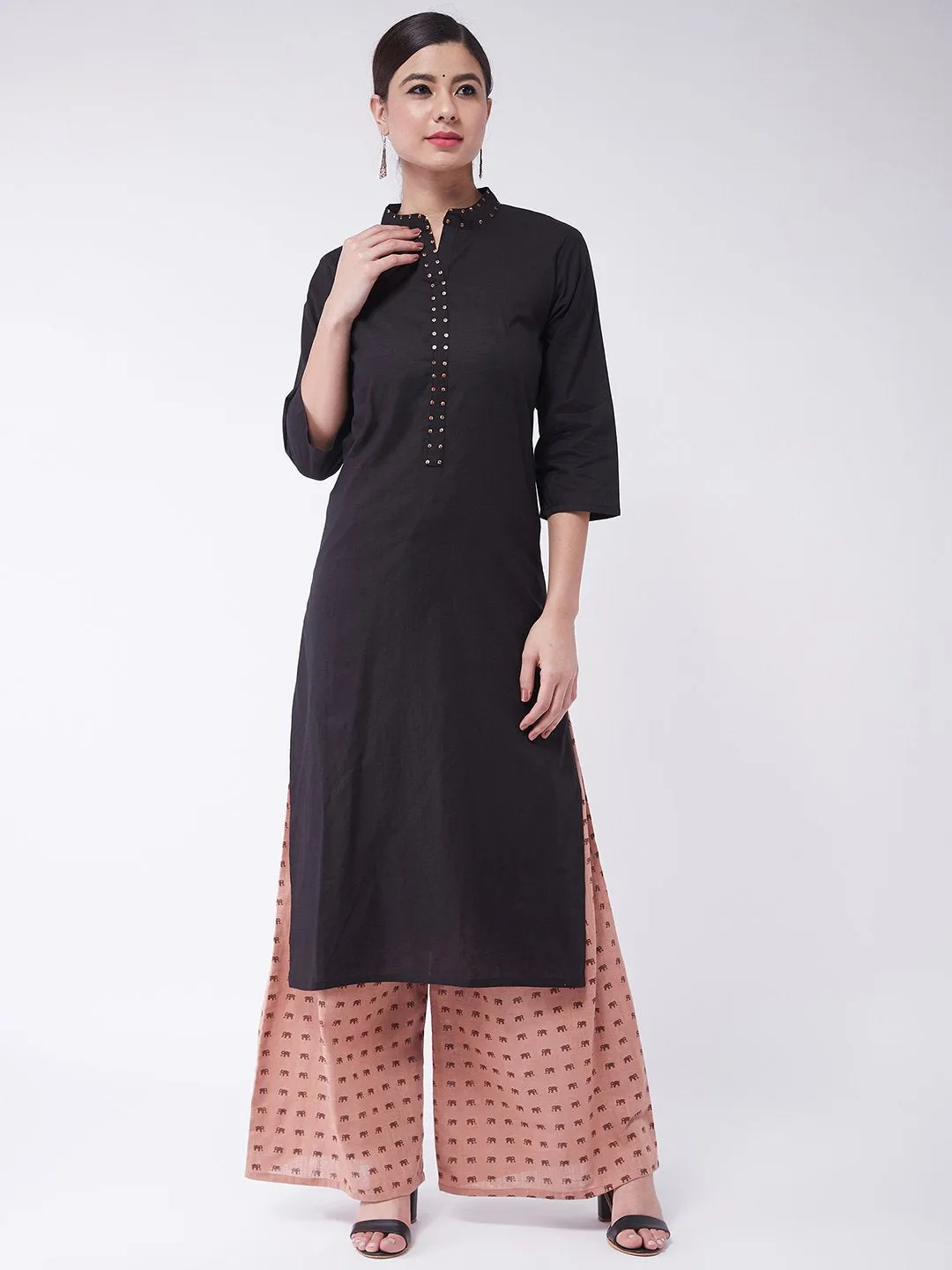 Black Sequins Work Kurta With Palazzo