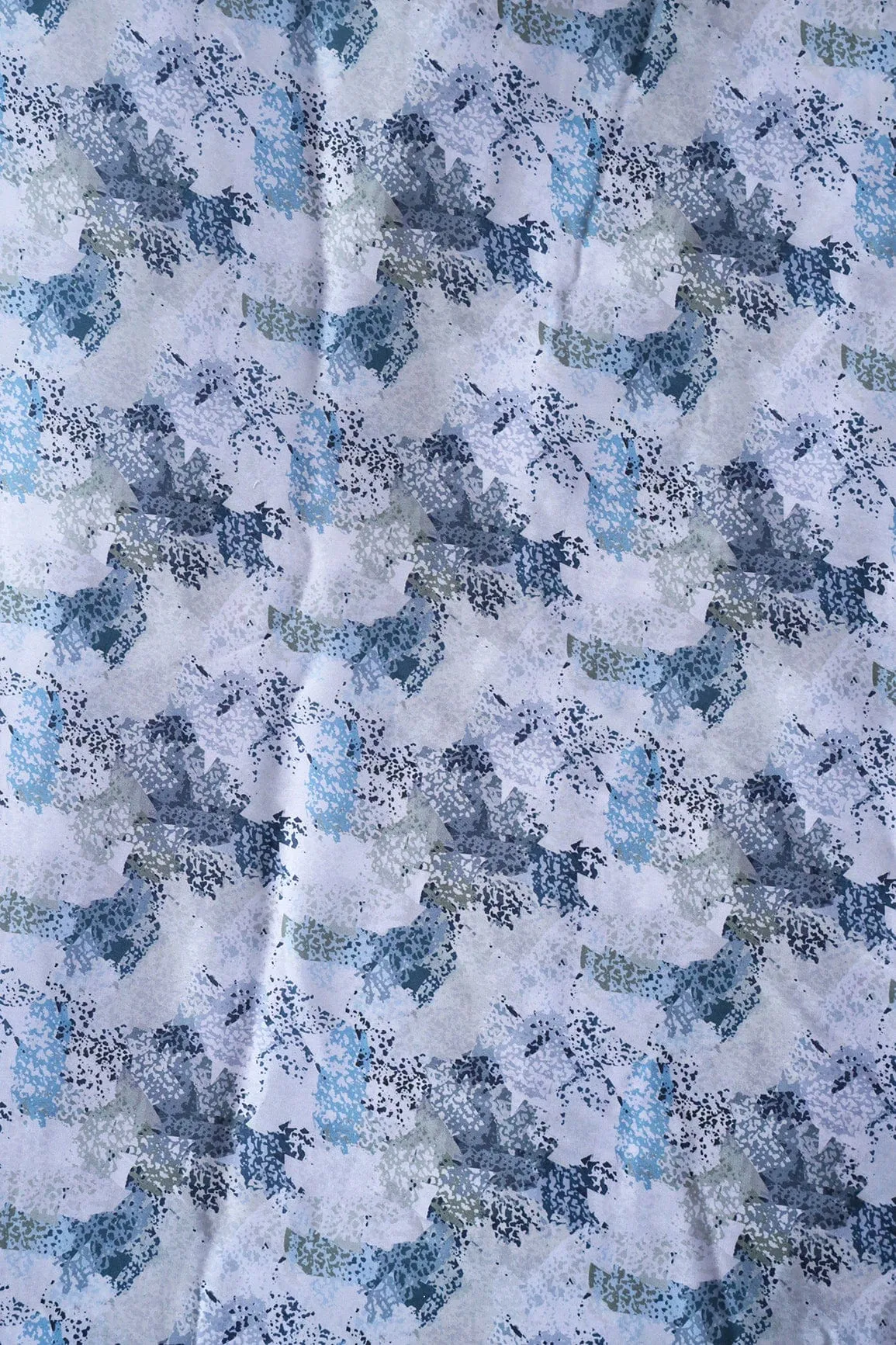 Blue Abstract Pattern Digital Print On White Georgette Satin Fabric