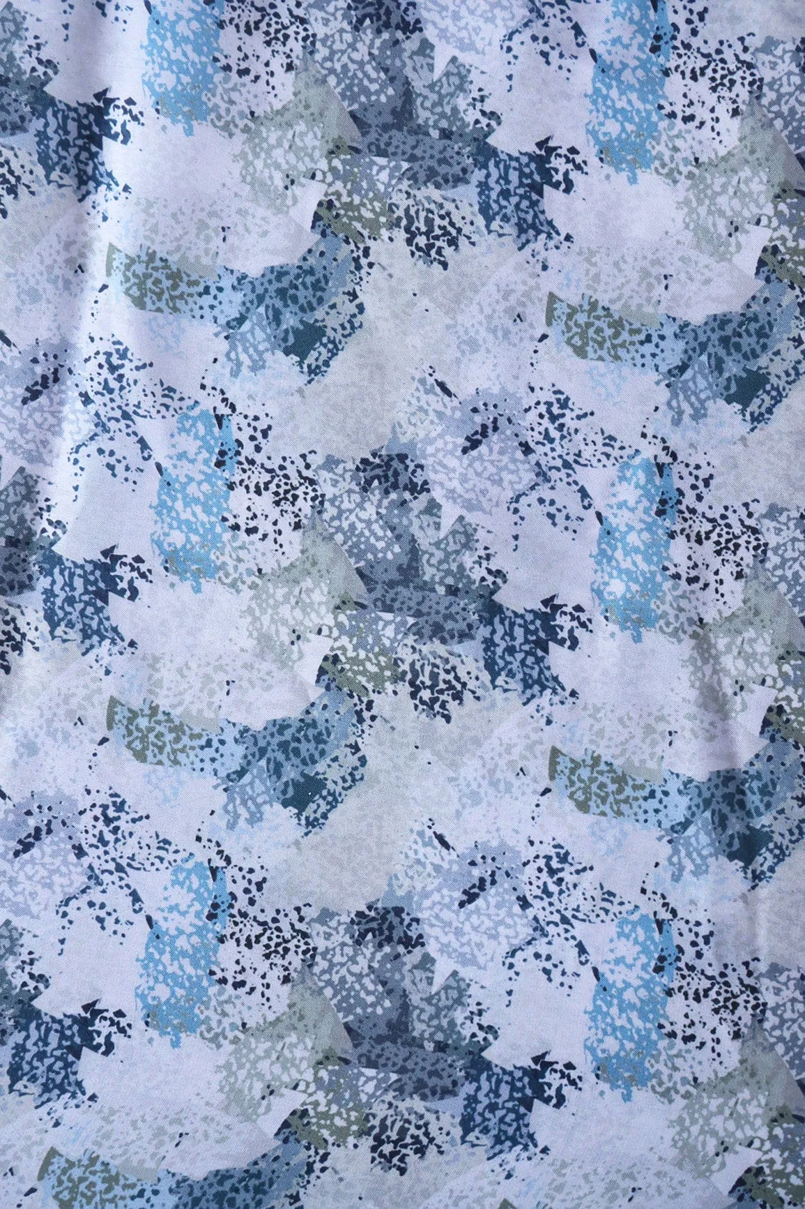 Blue Abstract Pattern Digital Print On White Georgette Satin Fabric