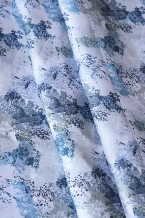 Blue Abstract Pattern Digital Print On White Georgette Satin Fabric