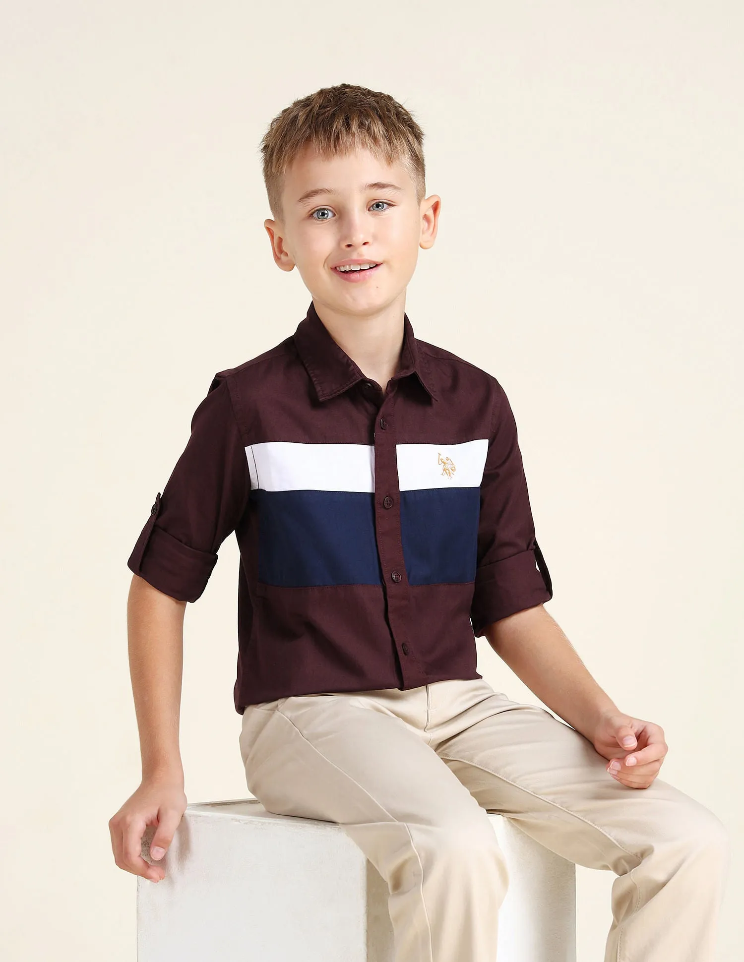 Boys Colour Block Cotton Shirt