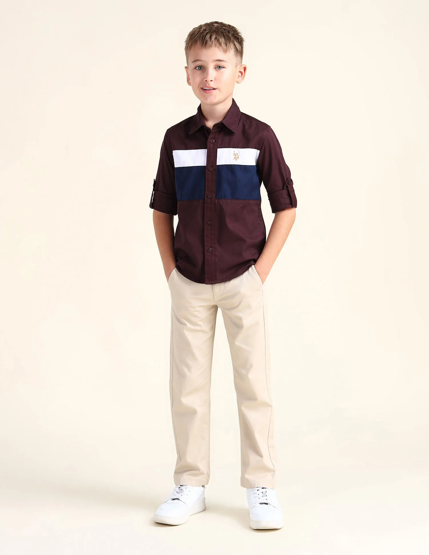 Boys Colour Block Cotton Shirt