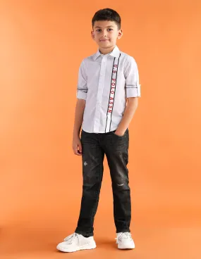 Boys Regular Fit Brand Printed Shirt