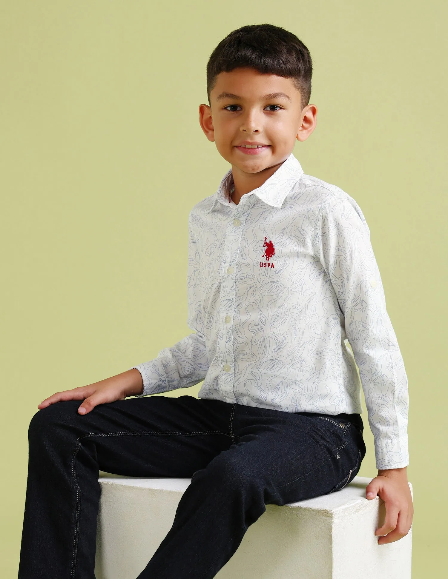 Boys Regular Fit Regular Weave Floral Shirt