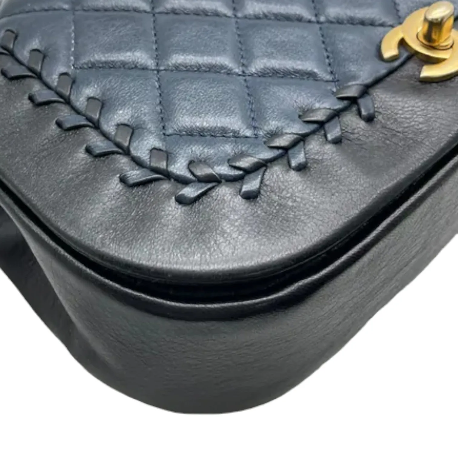 Braided Flap Lambskin Quilted Navy Black GHW