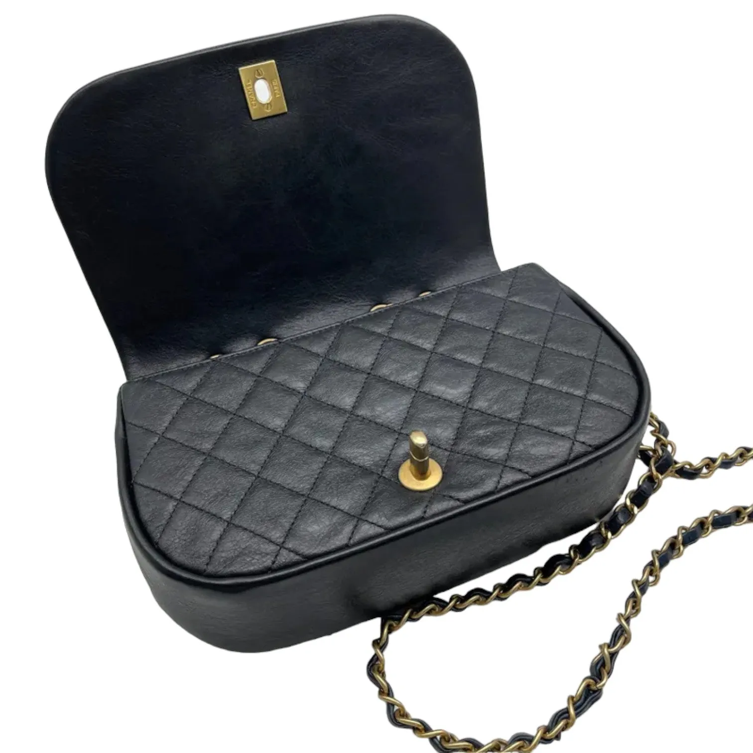 Braided Flap Lambskin Quilted Navy Black GHW