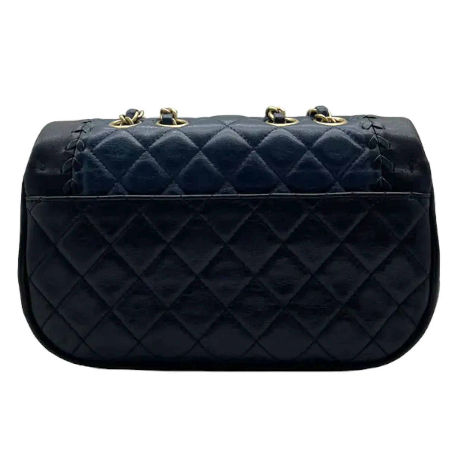 Braided Flap Lambskin Quilted Navy Black GHW