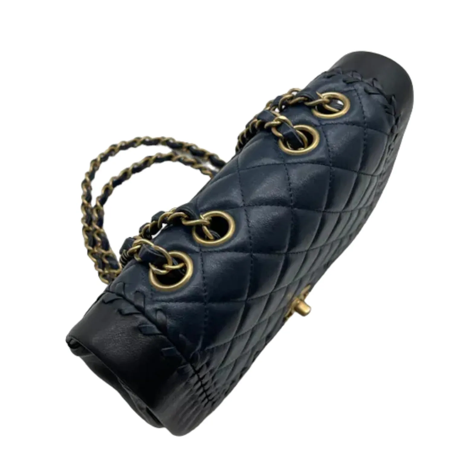 Braided Flap Lambskin Quilted Navy Black GHW