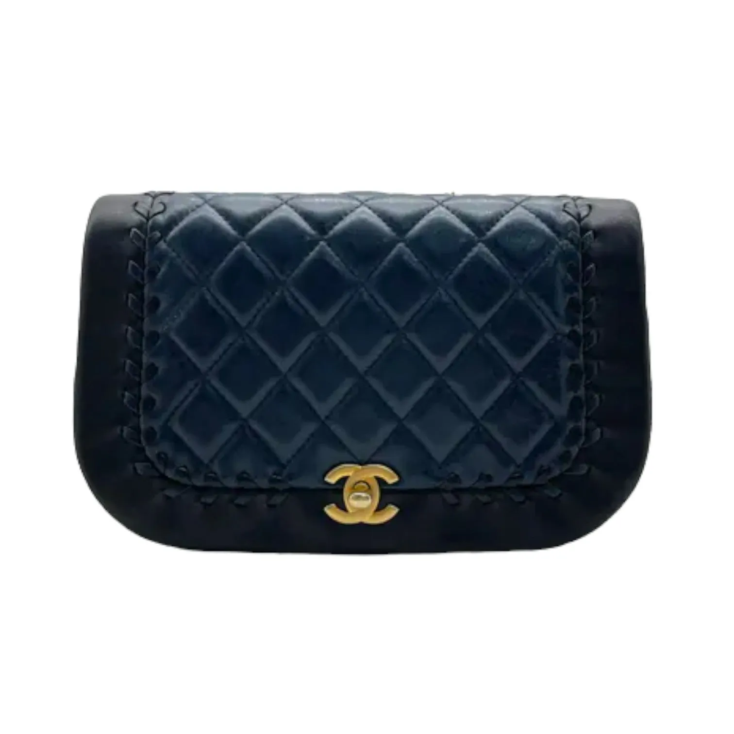 Braided Flap Lambskin Quilted Navy Black GHW