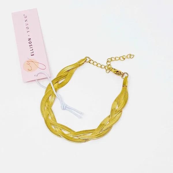 Braided Gold Herringbone Chain Bracelet