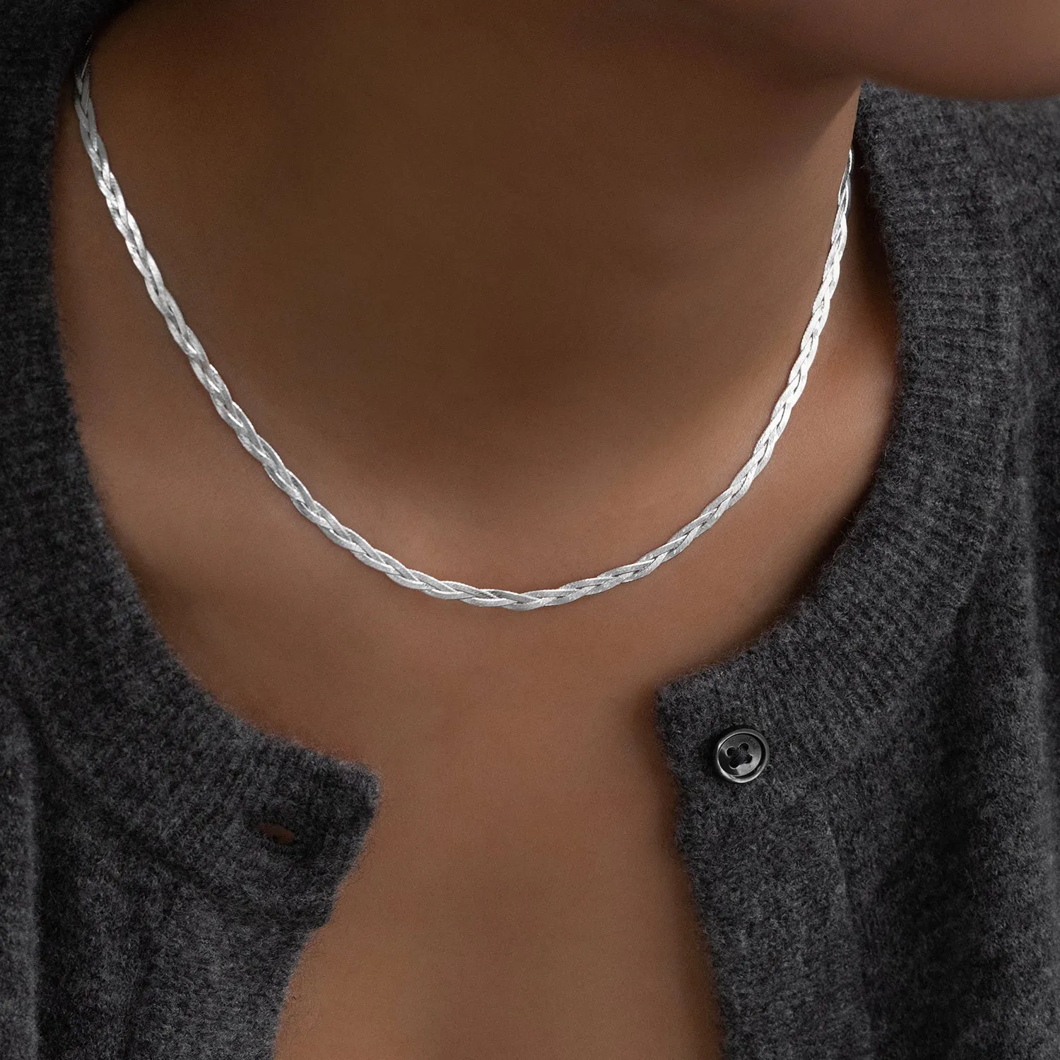 Braided Herringbone Necklace | Silver