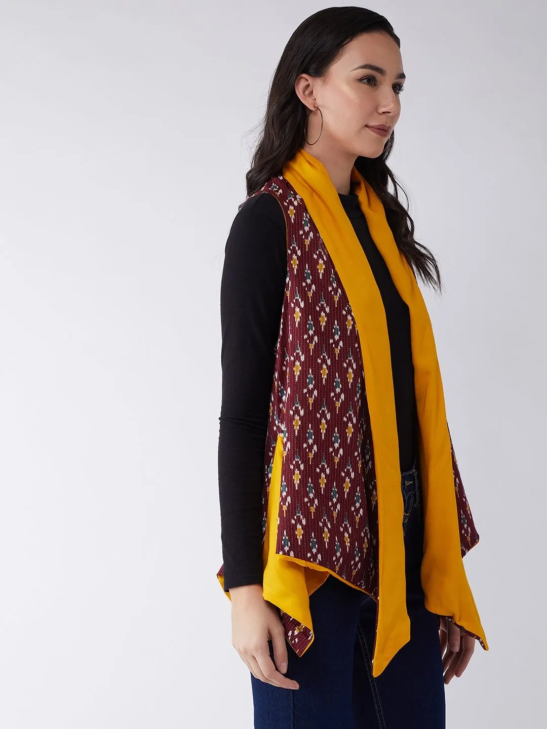 Brown Kantha Ikkat Reversible Shrug