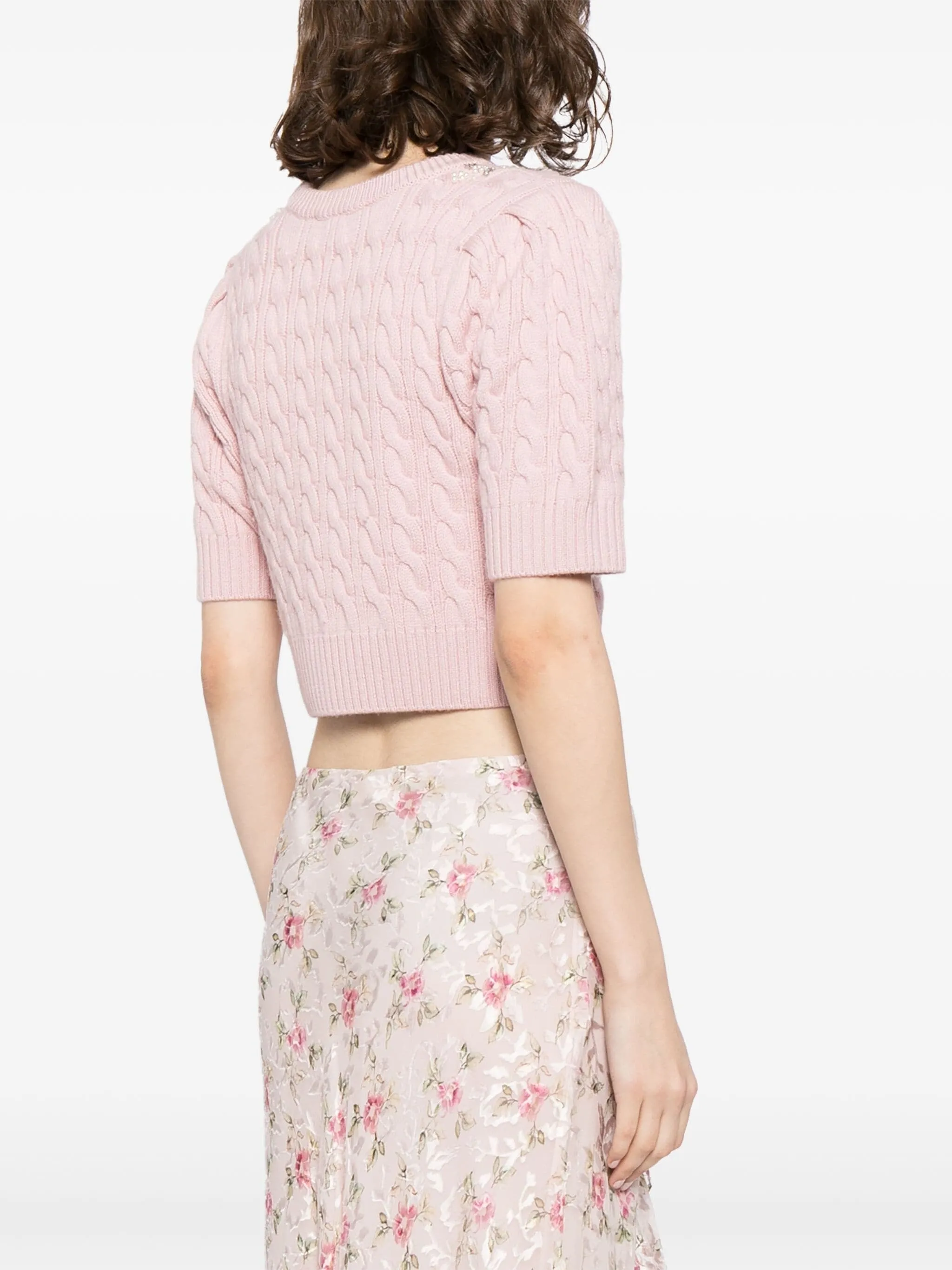 CHAPELLE CROPPED EMBELLISHED CABLE-KNIT SWEATER