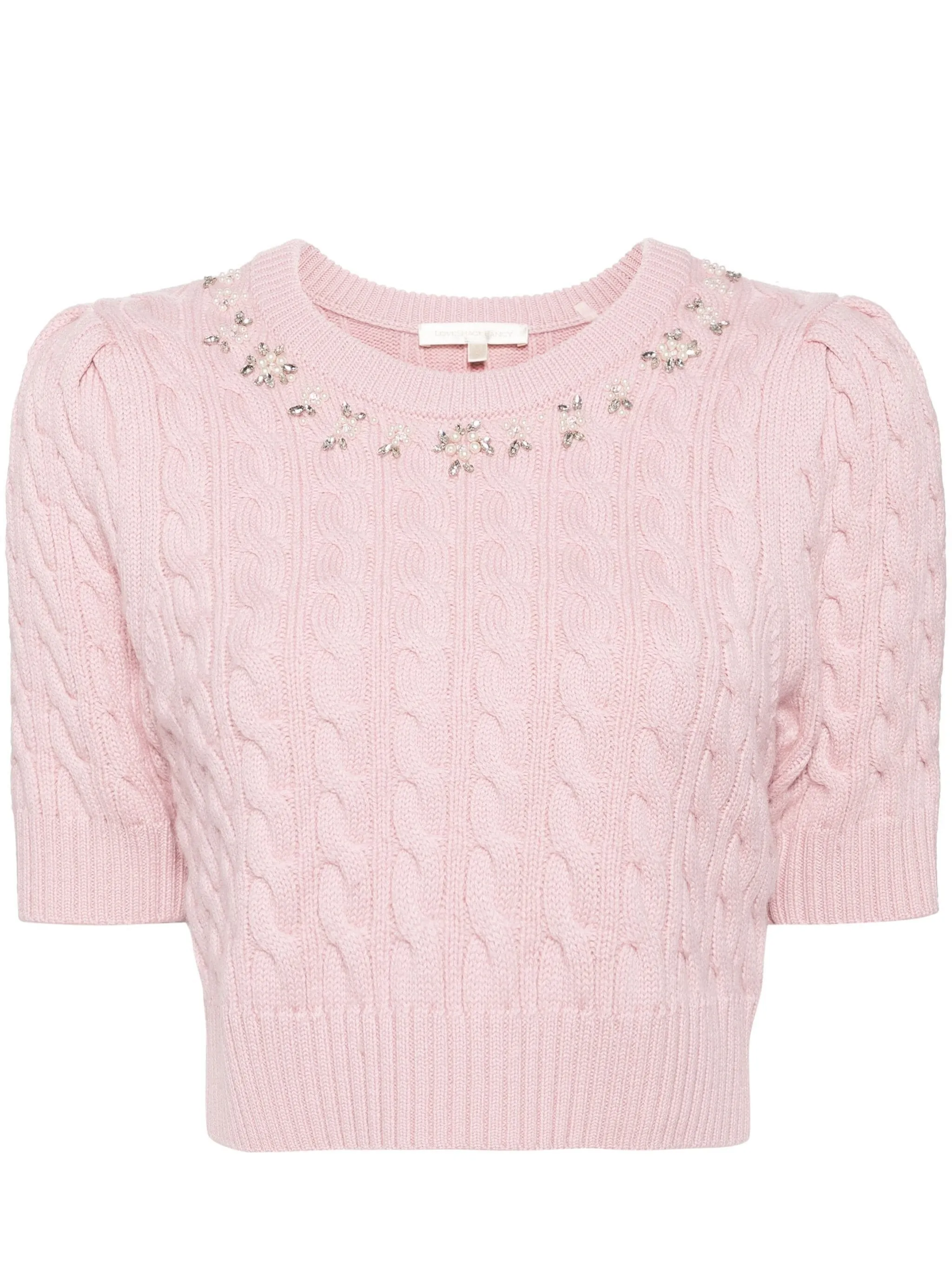 CHAPELLE CROPPED EMBELLISHED CABLE-KNIT SWEATER