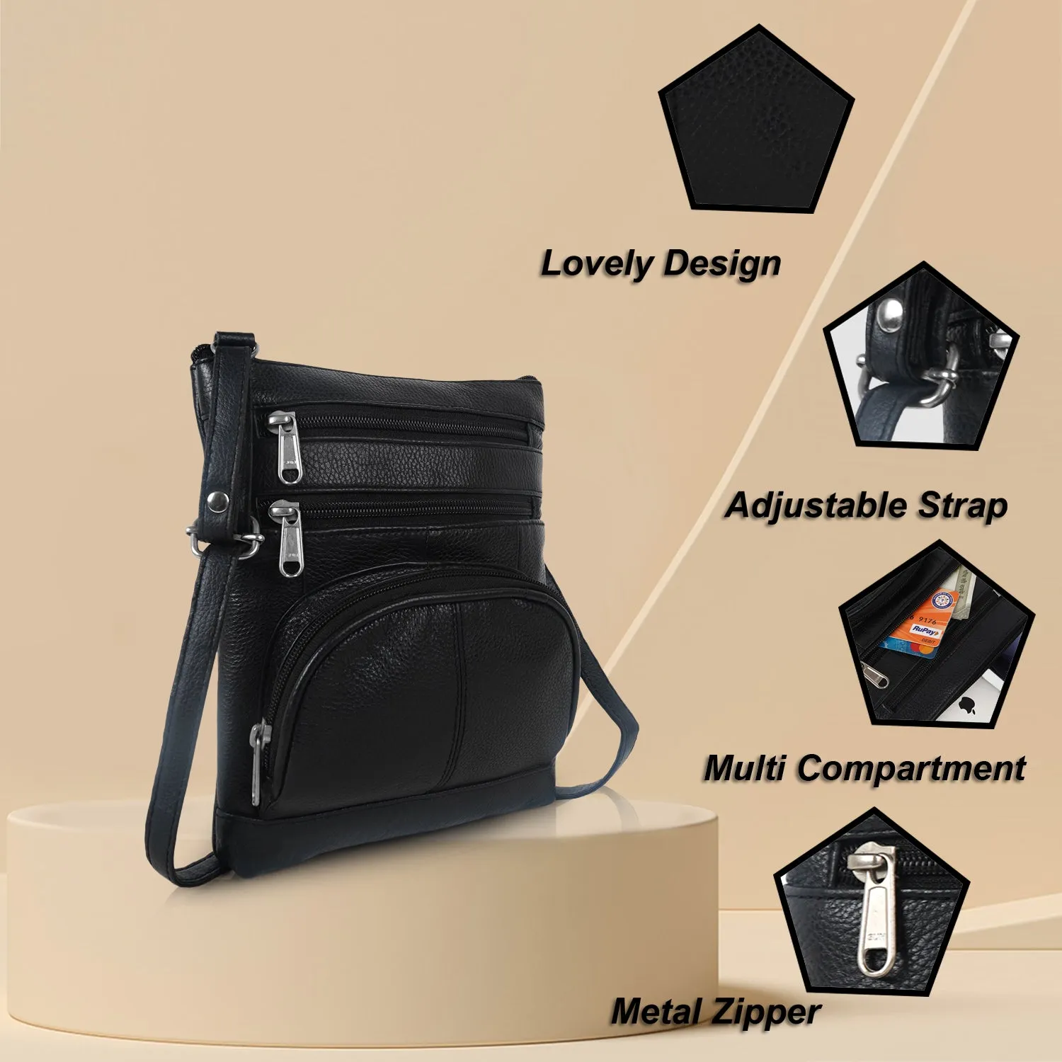 CIMONI Genuine Leather Stylish Unique Design Daytrip Trendy Travel Crossbody Sling Bag For Women