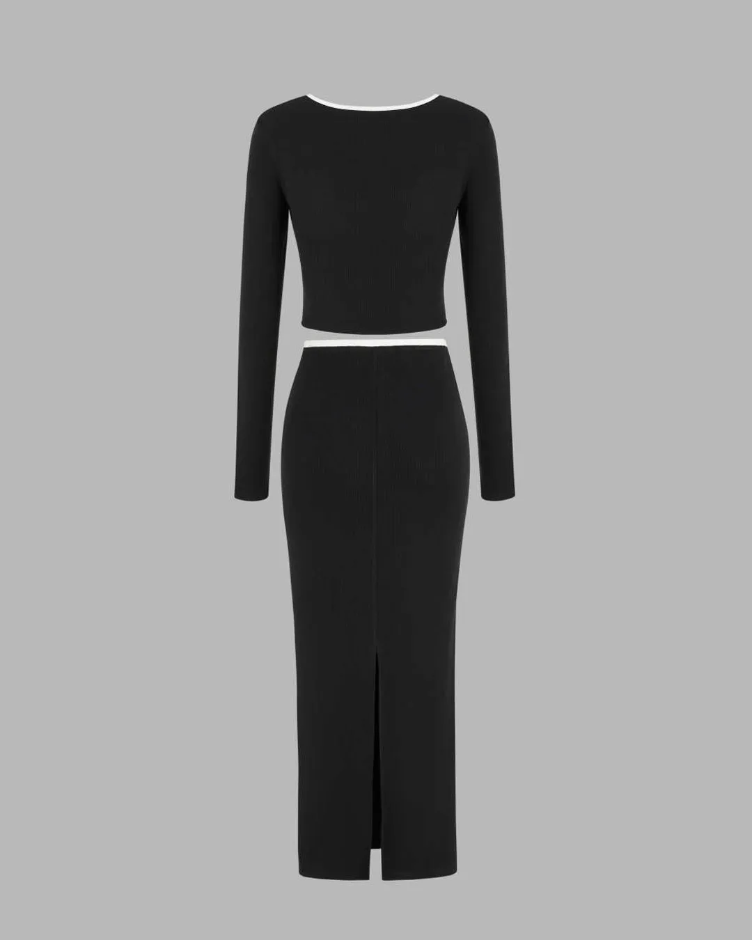 Contrasting Binding Crop Top & Piping Knitted  Ruched Maxi Skirt