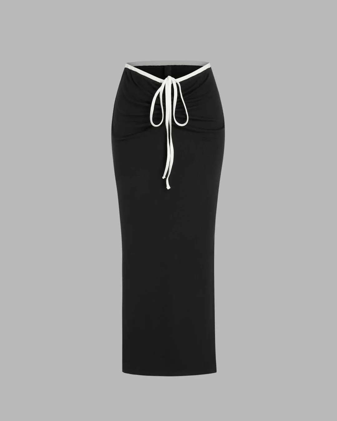 Contrasting Binding Crop Top & Piping Knitted  Ruched Maxi Skirt