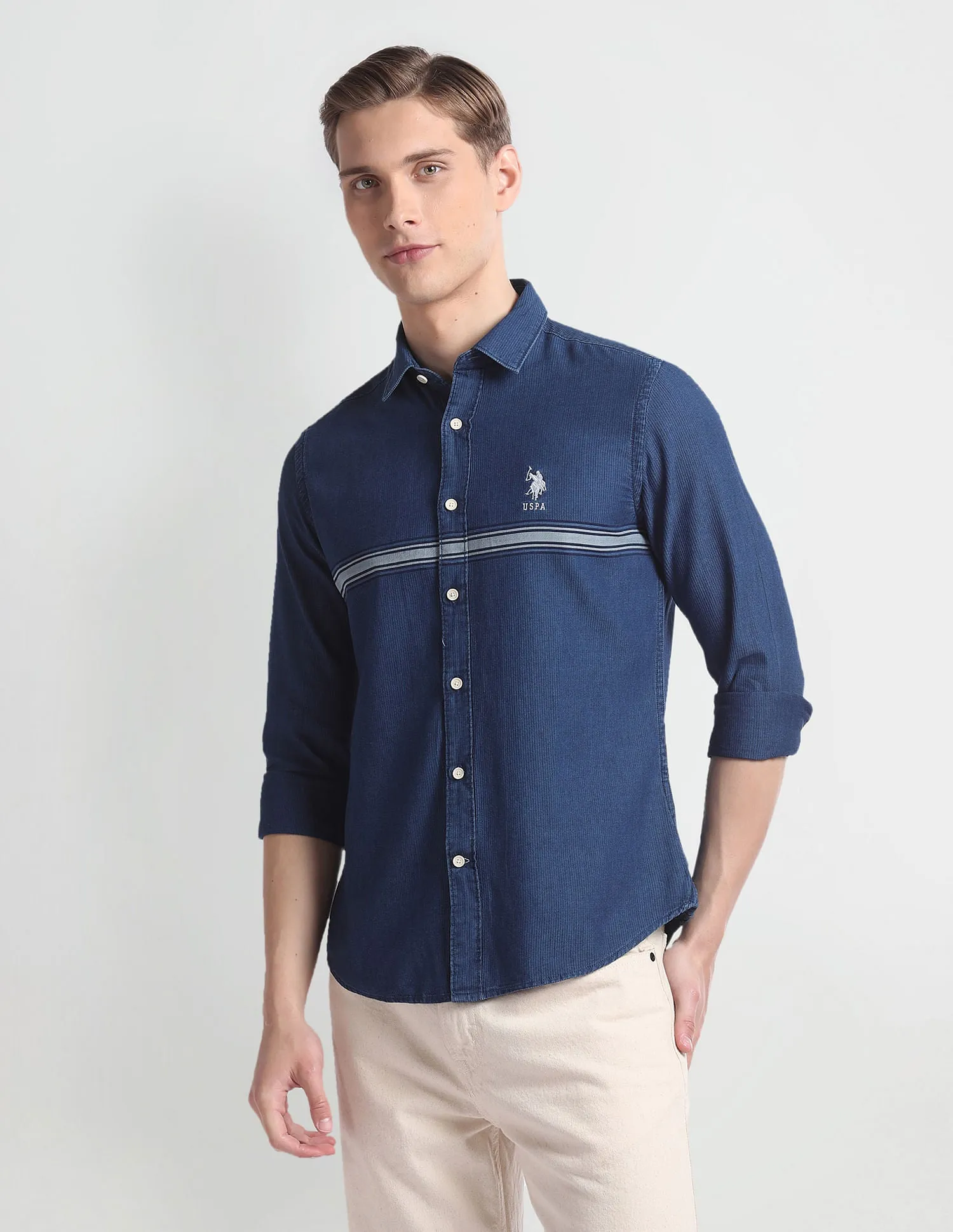 Cotton Herringbone Slim Shirt