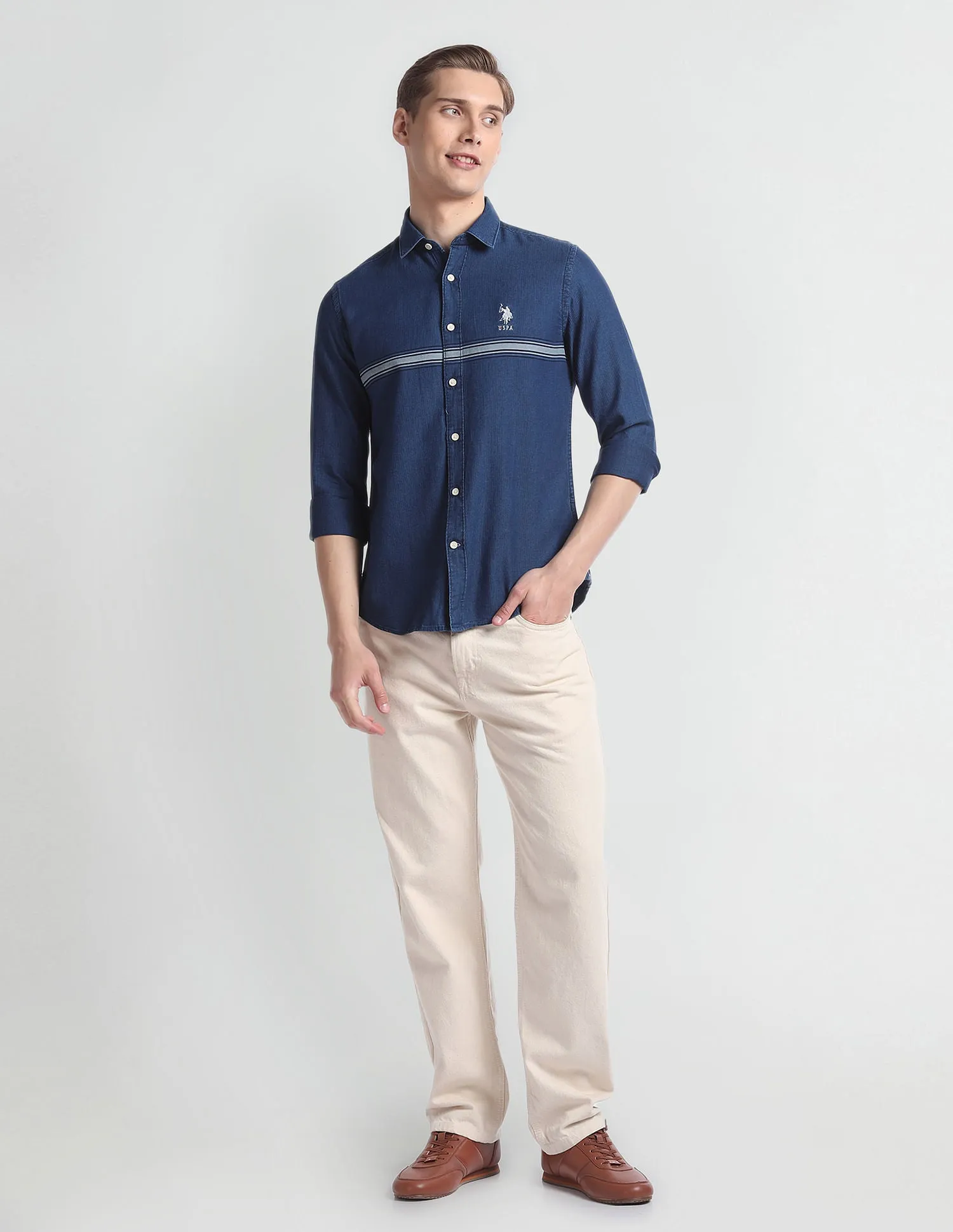 Cotton Herringbone Slim Shirt