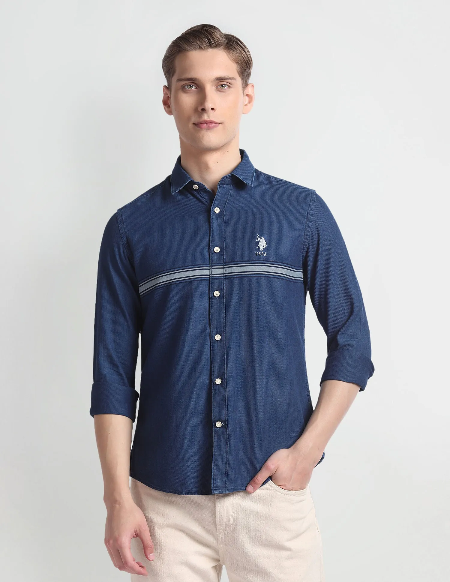 Cotton Herringbone Slim Shirt