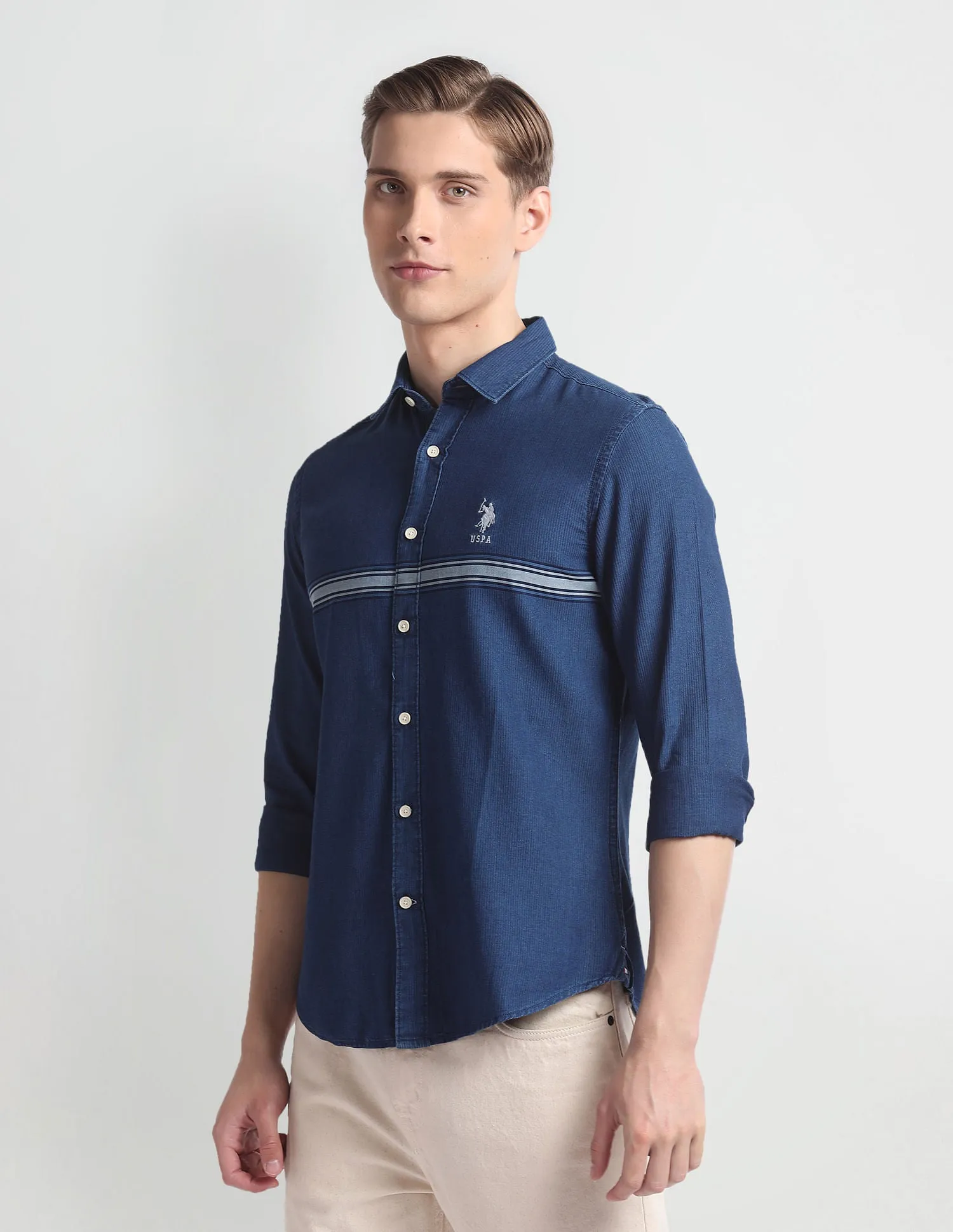 Cotton Herringbone Slim Shirt