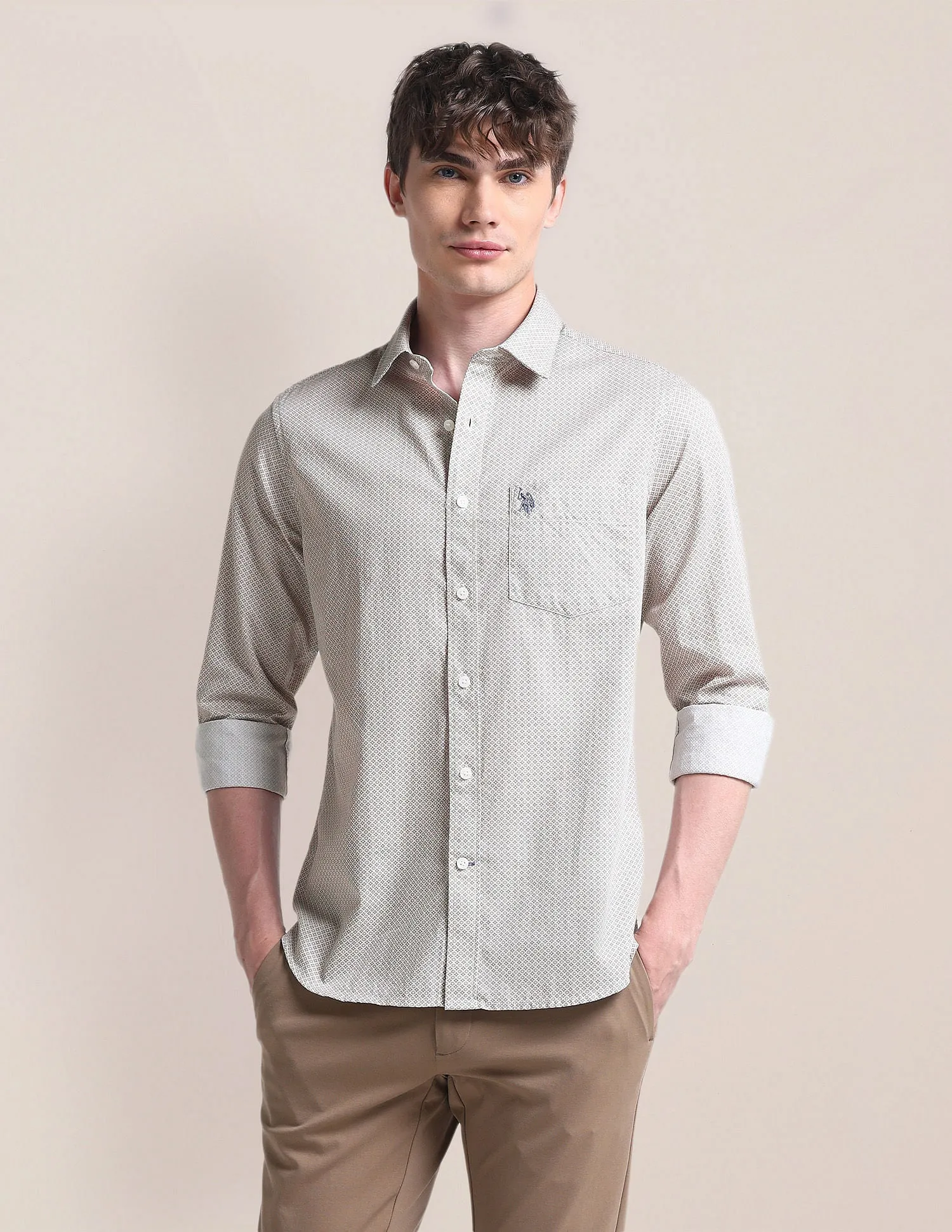 Cutaway Collar Cotton Shirt