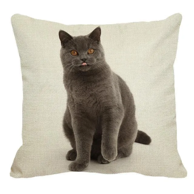 Cute British Shorthair Cat Linen Pillowcase