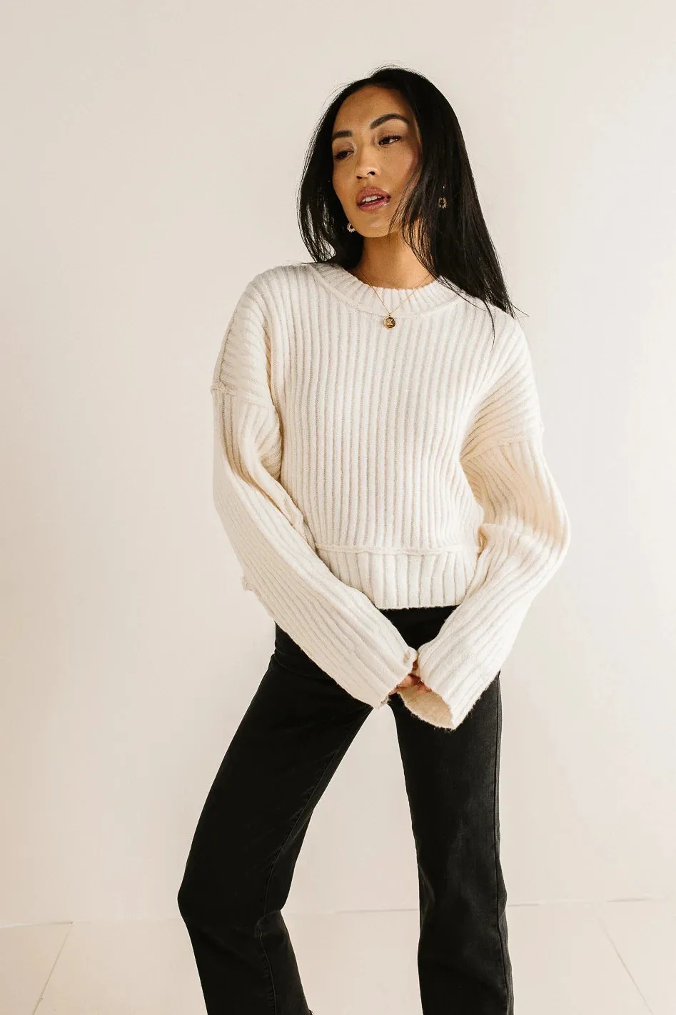 Daniela Ribbed Sweater in Cream - FINAL SALE